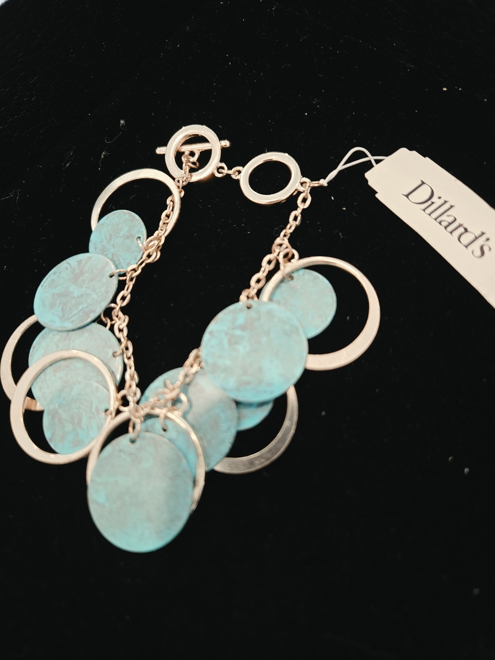 Dillards Turquoise Color Disc & Gold Tone Ring Bracelet 8" NWT